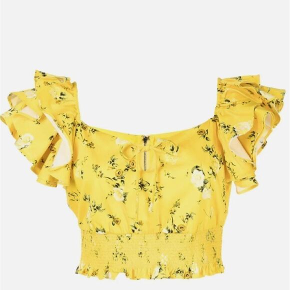 Alice + Olivia Ruffle Sleeve Tie Front Cropped Top Sunbeam Small MSRP $458 - Picture 3 of 10